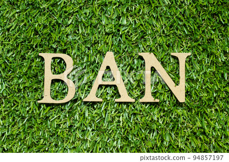 Wood alphabet letter in word ban on green grass background 94857197