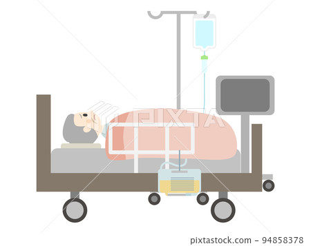 Hospital bed elderly person troubled anxiety 94858378