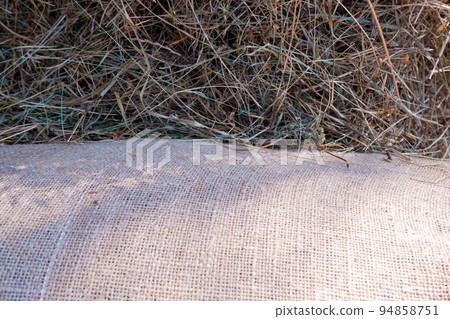 Vintage natural background. The texture of sackcloth and hay. Vintage natural background. The texture of sackcloth and hay. 94858751