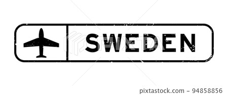 Grunge black sweden word with plane icon square rubber seal stamp on white background Grunge black sweden word with plane icon square rubber seal stamp on white background 94858856