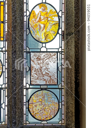 Stained glass window inside Castle of St Michael Mount - Cornwall, England Stained glass window inside Castle of St Michael Mount - Cornwall, England 94859031
