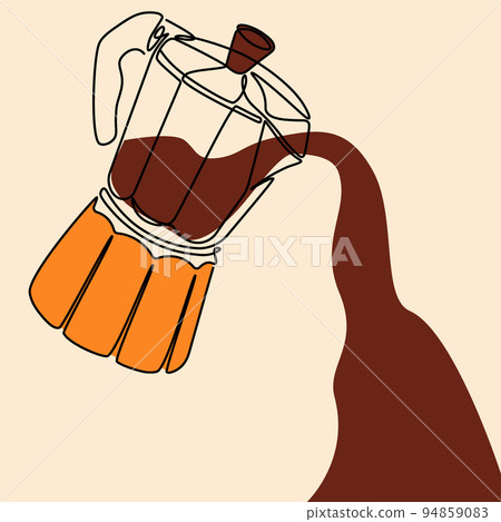 Drink is poured from geyser coffee maker continuous line. Hand drawn espresso cafeteria beverages. Decorative poster or card for cafe and restaurant. Outline drawing, vector isolated illustration Drink is poured from geyser coffee maker continuous line. Hand drawn espresso cafeteria beverages. Decorative poster or card for cafe and restaurant. Outline drawing, vector isolated illustration 94859083