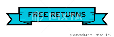 Ribbon label banner with word free returns in blue color on white background 94859169