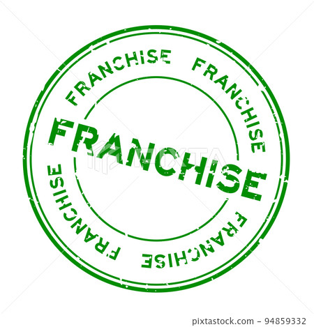 Grunge green franchise word round rubber seal stamp on white background 94859332