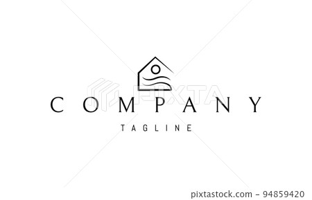 Vector logo on which an abstract image of a house inside which waves and the sun. 94859420