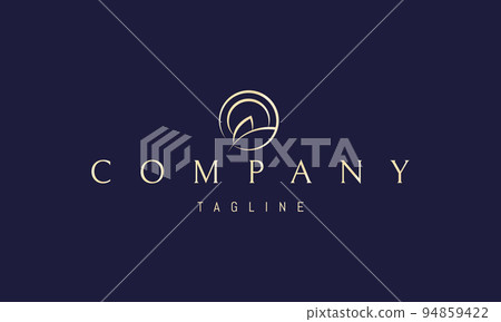Vector golden logo on which an abstract image of two leaves lying on a plate. Vector golden logo on which an abstract image of two leaves lying on a plate. 94859422