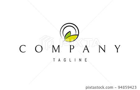 Vector logo on which an abstract image of two leaves lying on a plate. Vector logo on which an abstract image of two leaves lying on a plate. 94859423