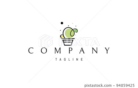 Vector logo on which an abstract image of a cactus in a pot in a cartoon style. Vector logo on which an abstract image of a cactus in a pot in a cartoon style. 94859425