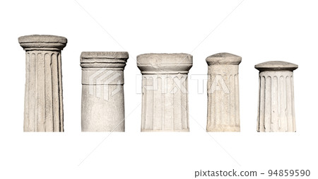 set of architectural antique stone pillar columns isolated on white background set of architectural antique stone pillar columns isolated on white background 94859590