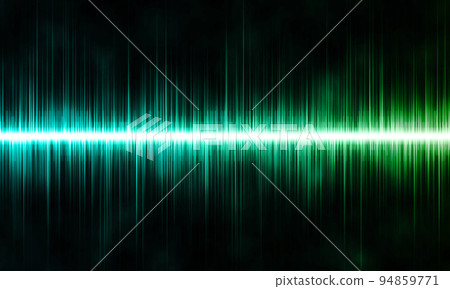 Green abstract sound waves on black background 94859771