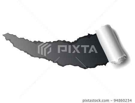 Paper hole of gray torn paper. Torn sides over dark paper background with space for text. Realistic torn paper template Paper hole of gray torn paper. Torn sides over dark paper background with space for text. Realistic torn paper template 94860234