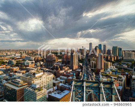 An aerial view of the skyline Brooklyn downtown on the Hudson River in New York cityscape America 94860965