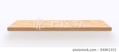 Wooden shelf, furniture panel or surface of desk. Realistic mockup of brown timber plank isolated on white background. Wood tabletop sheet of natural material, interior design element 94861353