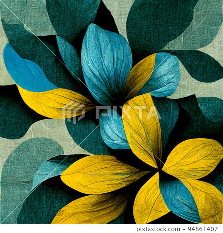Teal and yellow abstract flower Illustration for prints, wall art, cover and invitation. Teal and yellow abstract flower Illustration for prints, wall art, cover and invitation. 94861407