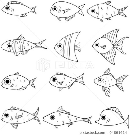 Set of cartoon fishes. Modern flat fishes, Isolated fish. Flat design fish. Vector illustration, fishes. fish collection 94861614