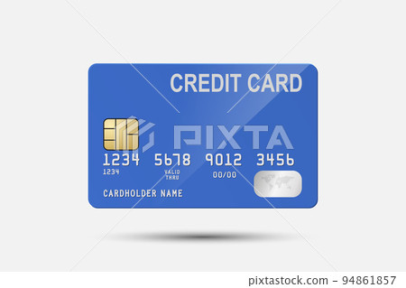 Vector 3d Realistic Blue Credit Card Isolated. Design Template of Plastic Credit or Debit Card for Mockup, Branding. Credit Card Payment Concept. Front View Vector 3d Realistic Blue Credit Card Isolated. Design Template of Plastic Credit or Debit Card for Mockup, Branding. Credit Card Payment Concept. Front View 94861857