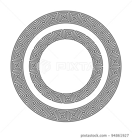 Greek ornament circle frame. Meander round pattern. Ancient Greek fret border. Geometric meandros motif. Vector Greek ornament circle frame. Meander round pattern. Ancient Greek fret border. Geometric meandros motif. Vector 94861927