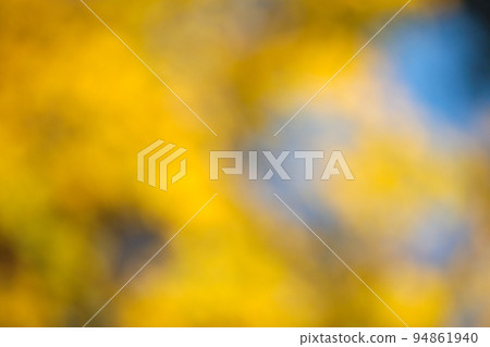 Bright autumn background. Defocused foliage is green and bright yellow 94861940