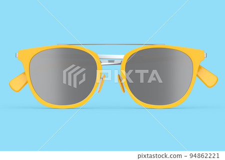 Realistic sunglasess with gradient lens and orange plastic frame on blue Realistic sunglasess with gradient lens and orange plastic frame on blue 94862221