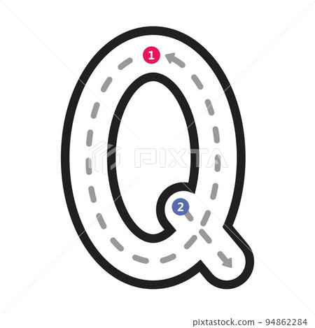 Tracing Alphabet uppercase capital letter Q prewriting dotted line element for kindergarten, preschool and Montessori school kids worksheet for handwriting practice activity. 94862284
