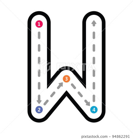Tracing Alphabet uppercase capital letter W... - Stock Illustration ...