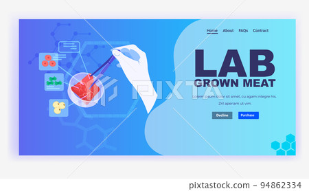 scientist hands analyzing dna of cultured red raw meat made from animal cells artificial lab grown meat production 94862334