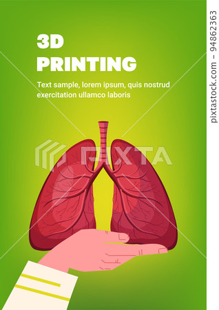 hand holding human transplantation lungs organ model prints on 3d bio printer medical printing biological engineering 94862363