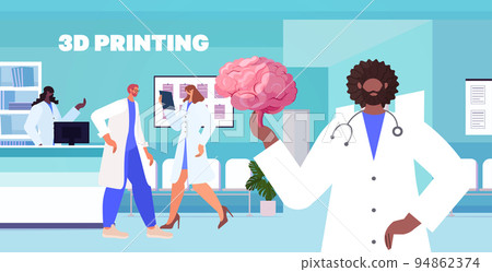 doctor holding human transplantation brain organ model prints on 3d bio printer medical printing biological engineering 94862374