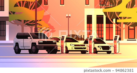electric transport charging battery vehicles at recharging power station charger EV management sustainable transport 94862381