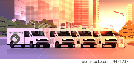 electric cargo vans charging battery vehicles at recharging power station charger EV management sustainable transport electric cargo vans charging battery vehicles at recharging power station charger EV management sustainable transport 94862383