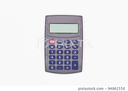 Calculator with big blue buttons with empty digital screen on a white background. Isolated. Solar powered financial calculator. Electronic machine for math calculations. Business office supplies. Clos Calculator with big blue buttons with empty digital screen on a white background. Isolated. Solar powered financial calculator. Electronic machine for math calculations. Business office supplies. Clos 94862558