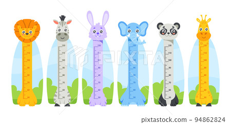 Kids Height Chart with Cute Lion, Zebra, Rabbit, Elephant, Panda, Giraffe Animals Characters. Children Growth Meter Kids Height Chart with Cute Lion, Zebra, Rabbit, Elephant, Panda, Giraffe Animals Characters. Children Growth Meter 94862824