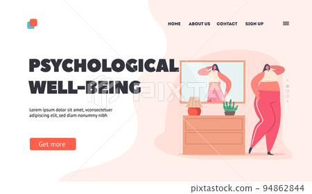 Psychological Well-being Landing Page Template. Female with High Self-esteem. Fat Woman With Distorted Perception Psychological Well-being Landing Page Template. Female with High Self-esteem. Fat Woman With Distorted Perception 94862844