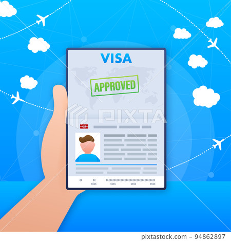Visa application. Travel approval. Immigration visa. Vector stock illustration Visa application. Travel approval. Immigration visa. Vector stock illustration 94862897