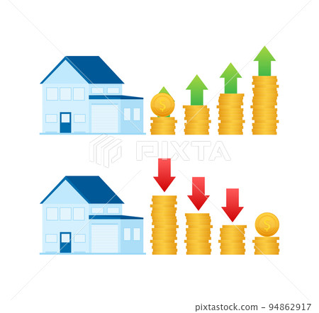 Illustration with house price up for concept design. Profit growth progress. Business concept. Business graph. 94862917