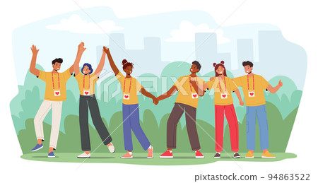 Happy Volunteers Team, Smiling United Men And Women Community Rejoice. Joyful Male And Female Group From Social Charity 94863522