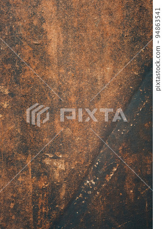 Wooden background. Aged texture. Brown board. Grunge dark cork desk with scratched surface and damages copy space for text logo. 94863541