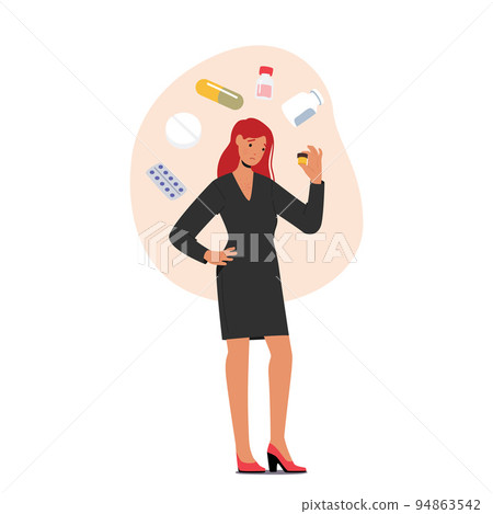 Female Character with Allergy Reaction on Medicines Isolated on White Background. Young Woman Apply Antihistamines 94863542