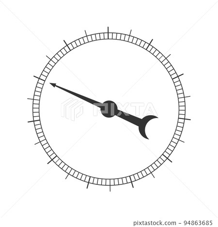 Round measuring scale with arrow. Graphic template of barometer, compass, navigation or pressure meter tool interface 94863685