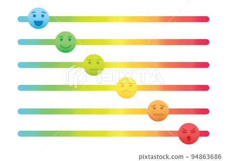 Colorful slider bars with emotional faces icons. Different feedback types from good to bad. Hurt meter levels from mild to worst pain possible Colorful slider bars with emotional faces icons. Different feedback types from good to bad. Hurt meter levels from mild to worst pain possible 94863686