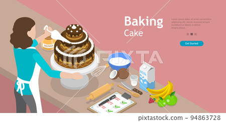 3D Isometric Flat Vector Conceptual Illustration of Cake Baking 94863728