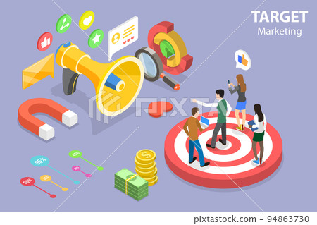 3D Isometric Flat Vector Conceptual Illustration of Target Marketing 94863730