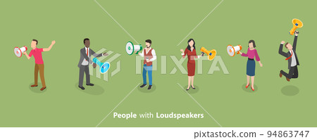 3D Isometric Flat Vector Conceptual Illustration of Set of People With Loudspeaker 94863747