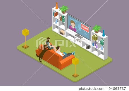 3D Isometric Flat Vector Conceptual Illustration of Watching News 3D Isometric Flat Vector Conceptual Illustration of Watching News 94863787