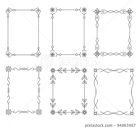 Divider vintage calligraphic frames. Decorative retro frame set. Victorian ornate border. Luxury menu banner. Book page, poster, diploma elegant design. Card calligraphic decoration 94863987