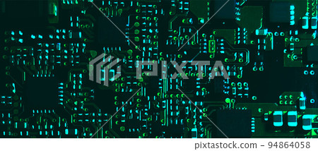 Circuit Board Realistic Vector Illustration. Black and Green Background Circuit Board Realistic Vector Illustration. Black and Green Background 94864058