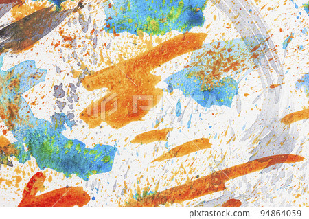 Hand painted brush strokes on paper background, stains, blobs of bright colors 94864059