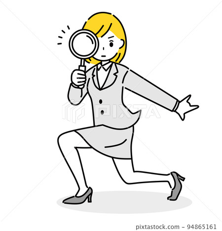Illustration of a businesswoman with a magnifying glass 94865161