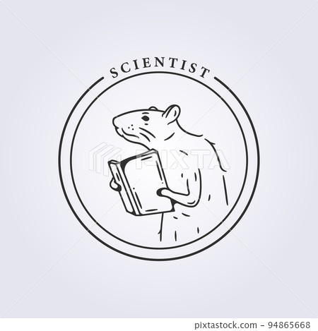 clever rat reading book logo line art vector illustration design, line studying mouse mascot 94865668