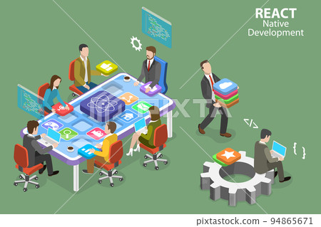 3D Isometric Flat Vector Conceptual Illustration of React Native Development 94865671